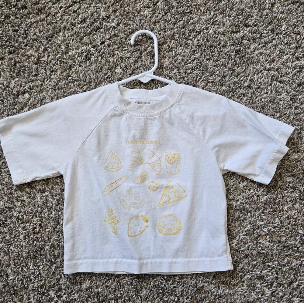 Fostered Collection White Graphic Tee with Yellow Snack Icons